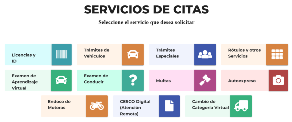 seleccionar trámite cesco cita
